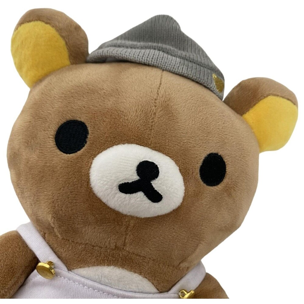 Rilakkuma Teddy Bear White Overalls Gray Beanie Plush Stuffed Toy Animal Zipper